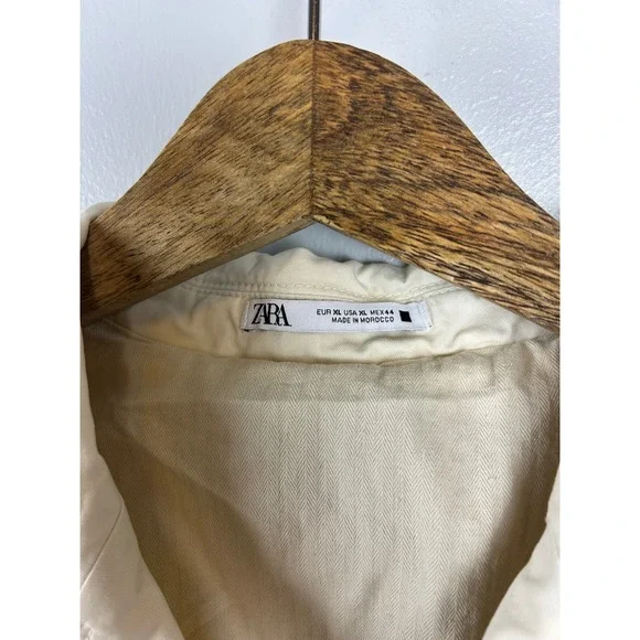 Zara Mens XL Cream Cotton Chore Jacket Blazer Utility Workwear Off White Coat - Picture 3 of 5